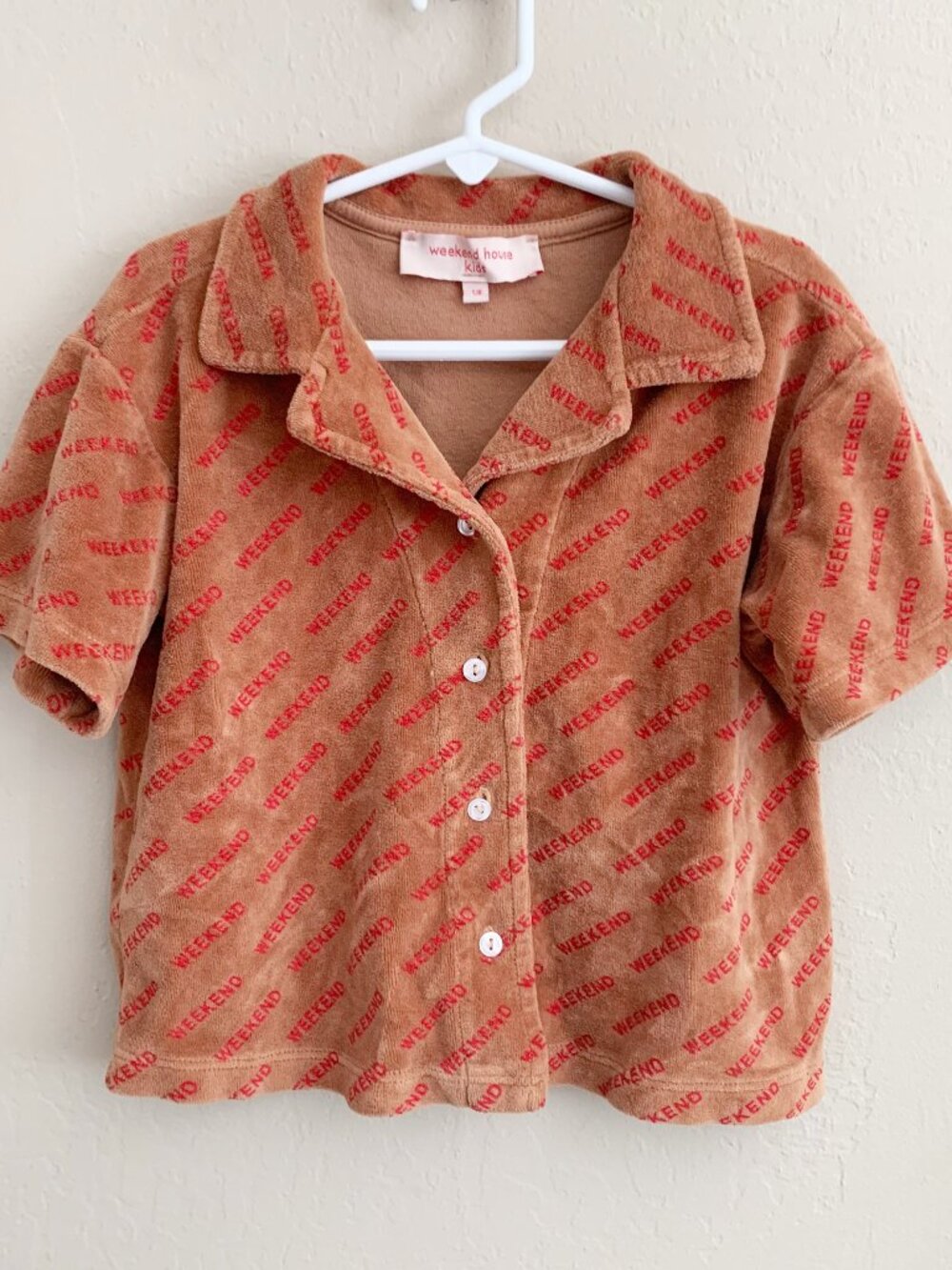 Weekend House Velour Button Down Logo Shirt • 5/6 Years